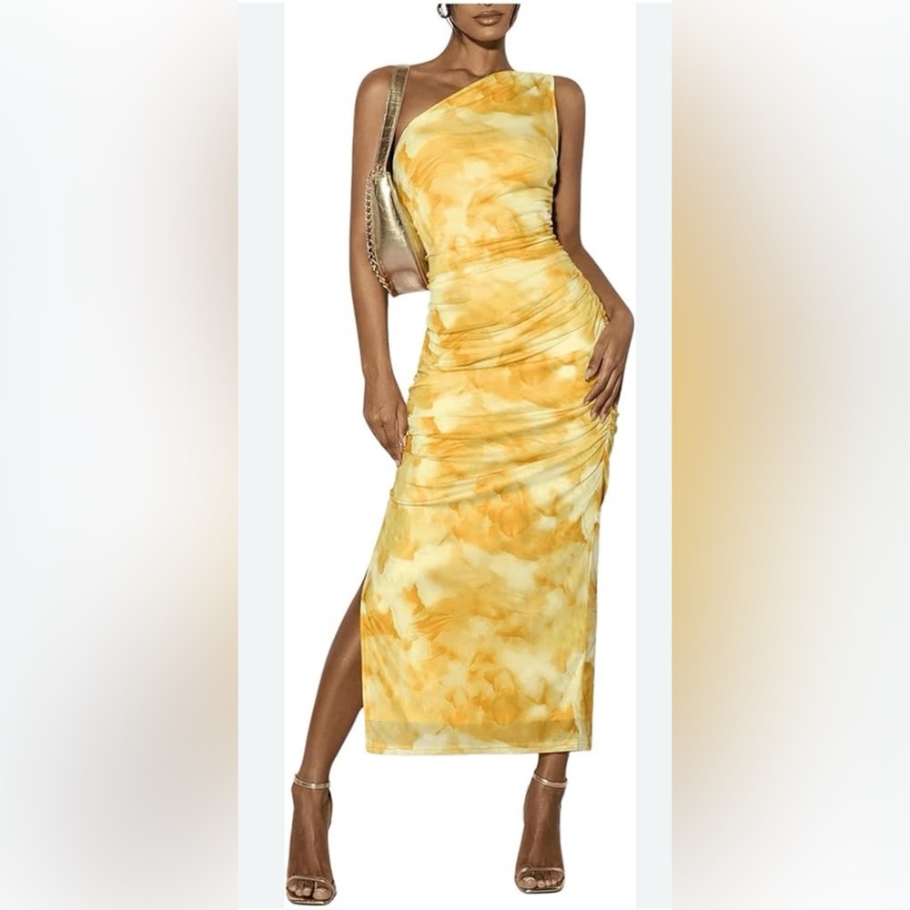 Elegant One Shoulder Orange Dress